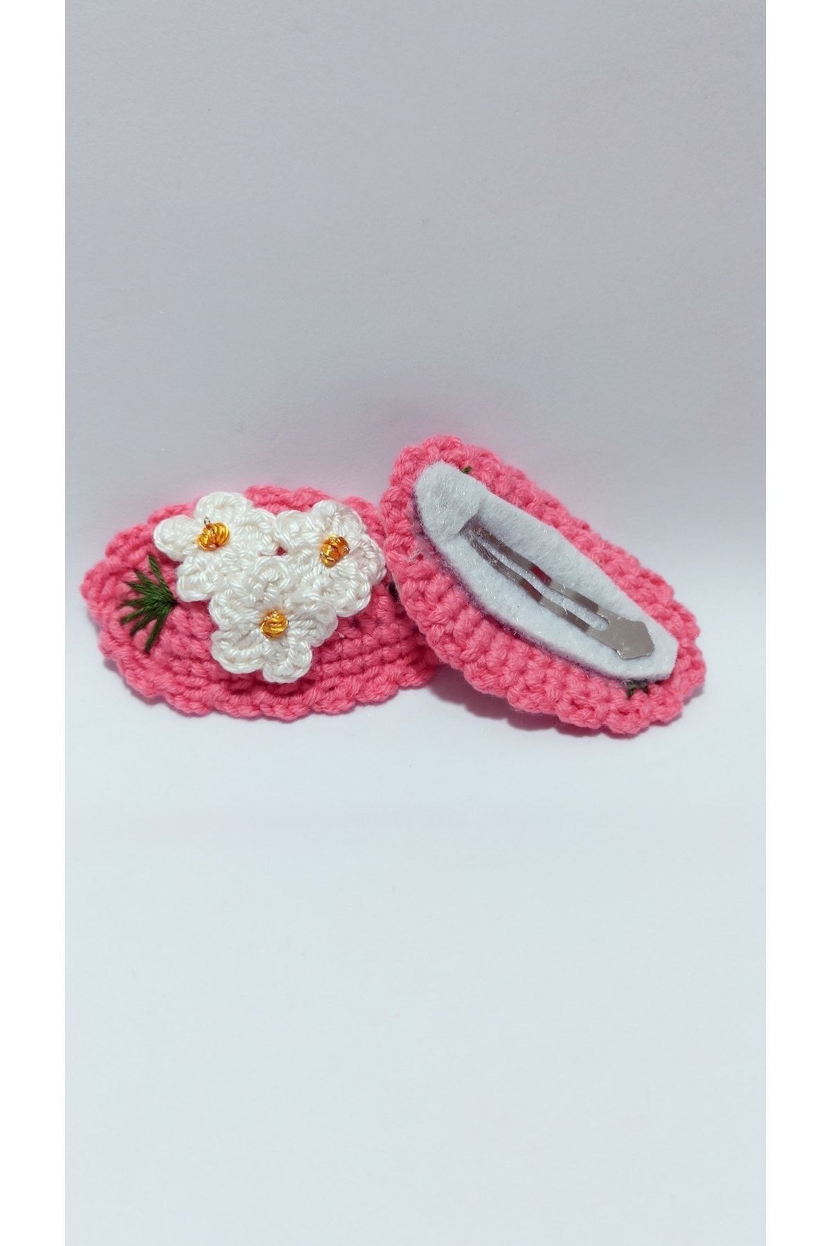 Handmade Tasarım Hediyelik Amigurumi Yeni Trend Işlemeli 2'li Toka Seti pembe Tek Ebat